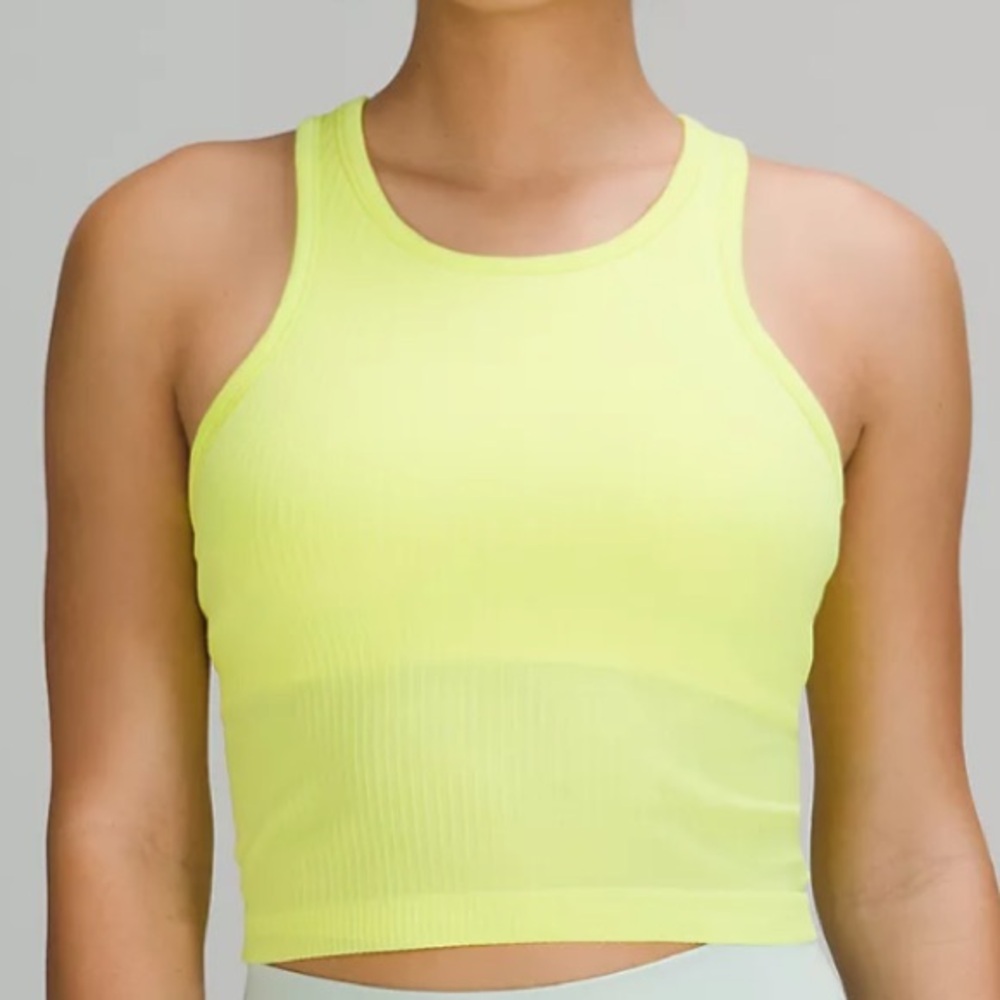 Lululemon ebb to street crop tank size 8 electric lemon